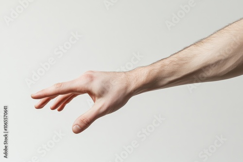 A monochrome image of a hand with visible veins, reaching out against a plain background, capturing themes of desire, effort, and human simplicity in a modern style.