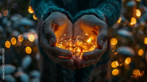 A close shot of hands cupping a glowing light, symbolizing inner positivity and warmth.