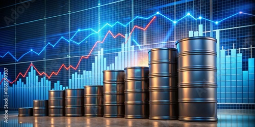 Oil Barrels Rising with Financial Charts A Concept of Global Energy Market Growth and Trends