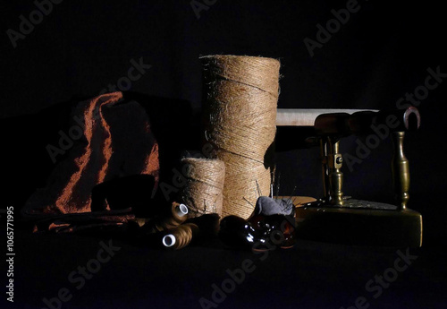 Baroque composition with sewing items