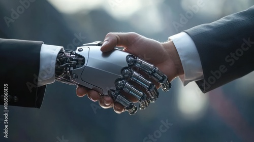 Business finance investment with AI technology, Businessmen. handshake with partner, greeting, dealing, merger and acquisition, business cooperation concept, joint venture success mission.