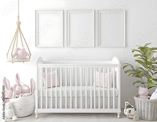 Nursery Decor with White Crib and Pink Accessories