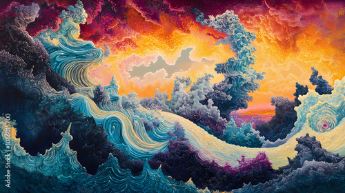 Liquid dreamscape of ever shifting wavy patterns. Dreamscape. Illustration