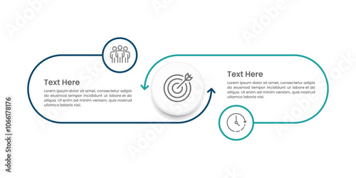 Circle and line infographics consist of 2 steps to success. Business presentation, Banner, Brochure, Marketing and Strategy. Vector illustration.