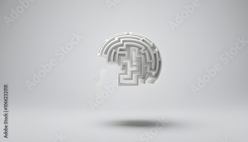 Maze of reason and psychology concept with man head with labyrinth on light grey background isolated with white highlights, png