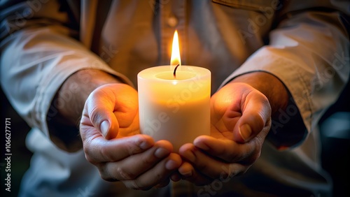 Lit Candle in Hands – A Symbol of Hope and Remembrance