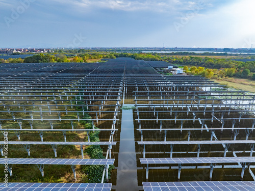 Aerial photography of solar photovoltaic array