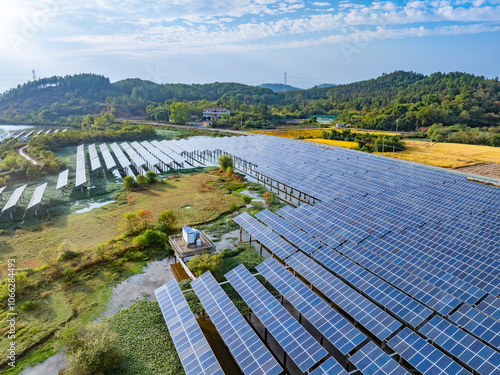 Aerial photography of solar photovoltaic array