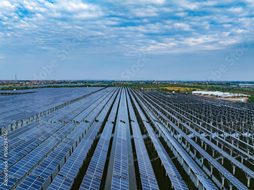 Aerial photography of solar photovoltaic array