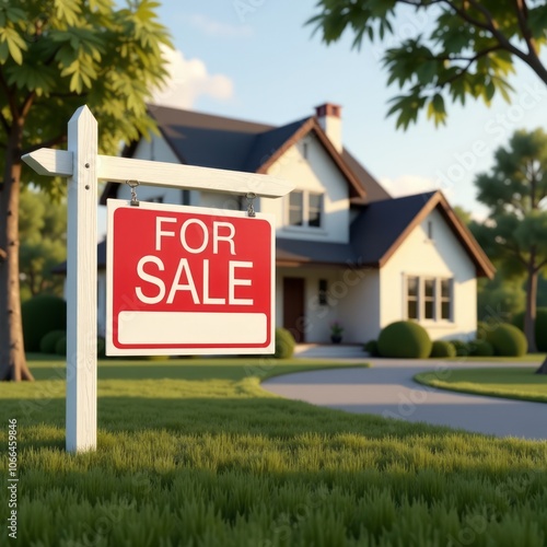 Foreclosure real estate sign and house - right real estate 