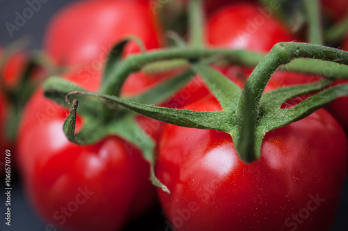 rote Tomaten auf einer Schiefertafel