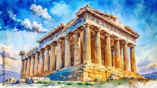 AI's watercolor sketch captures the Parthenon's Athenian grace.