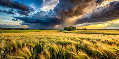 Close-up details of a rural landscape, a stormy horizon looming.