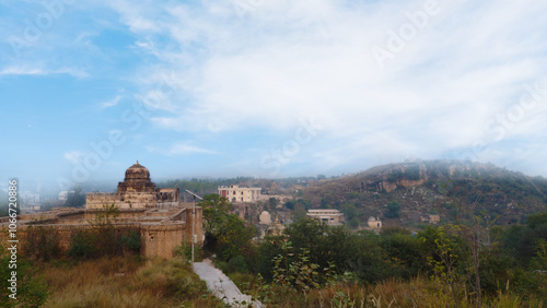 Misty morning over an ancient temple