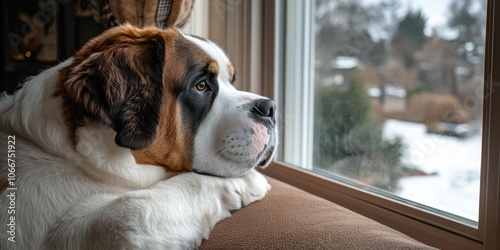 St. Bernard Puppy by the Window