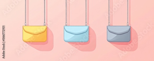 Chic shoulder bags fashion illustration in soft pastel colors with detailed design