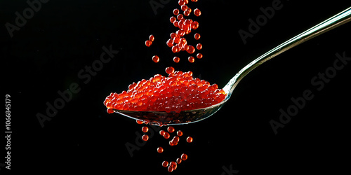 A spoonful of red food is being poured out of a spoon