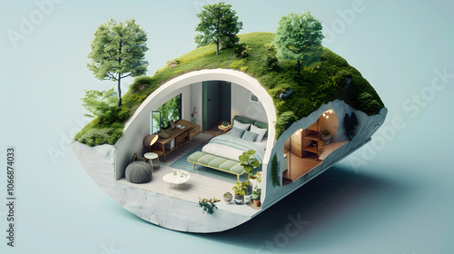 Underground House design 3D isometric