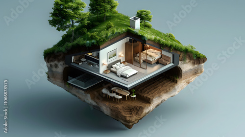 Underground House design 3D isometric