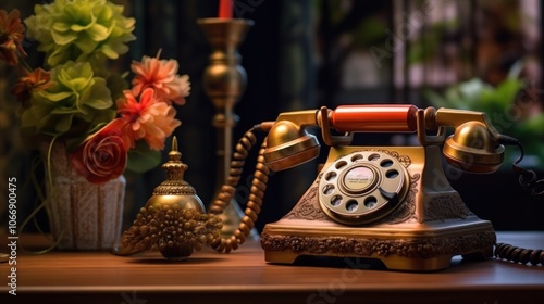 Antique Rotary Phone on Wooden Table