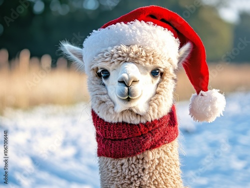 A Heartwarming Alpaca inSanta Hat, Embracing the Joy of Winter Wonderland