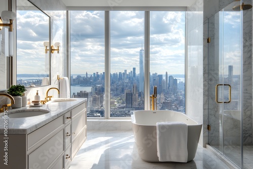 壮大なシティビューを楽しむホテルのラグジュアリーバスルーム | Luxury Bathroom with Stunning City View