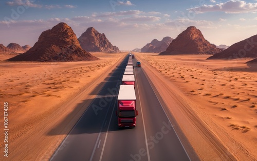 Convoy of Trucks on a Desert Highway