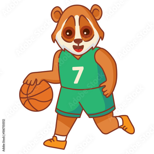 Lori play basketball. Lori basketball cartoon mascot. Sport animal cute lori basketball player.Isolated on white background.Vector illustration.