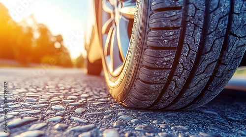 Close-Up of Tire on Crossover Vehicle at Sunset