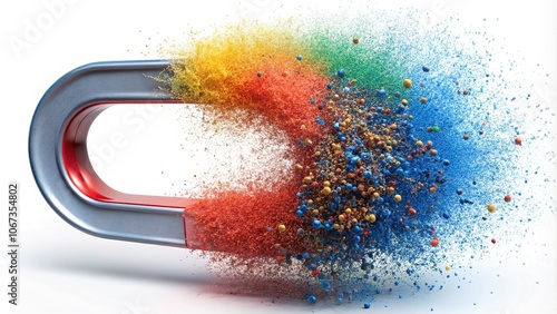 Colorful Giant Magnet Holding Iron Dust - 3D Illustration