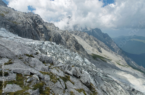 The scenery of Minyong glacier at the Mount MeiLi in Shangri-La, Zhongshan city, Yunnan Province, China ..