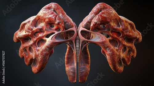 Detailed 3D illustration of the human trachea and bronchi, Human Body Anatomy, lower respiratory reference