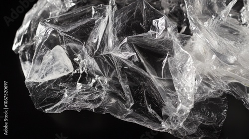 Culinary Plastic Wrap Close-Up, detailed view highlighting the texture and flexibility of plastic wrap as it conforms to various shapes against a sleek black backdrop.