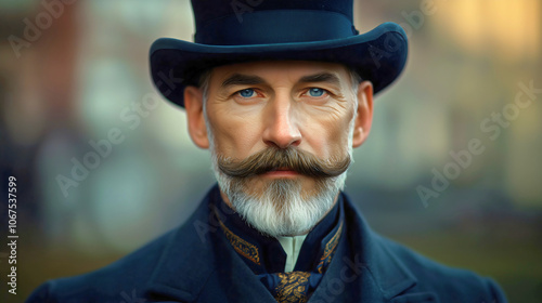 An English gentleman in an older 19th-century suit, a distinctive outfit worn in the 19th century, with a recognizable top hat and the appearance of this gentleman.