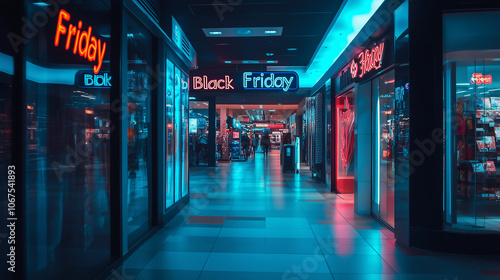 Neonowy napis Black Friday świeci w sklepie, zapraszając klientów do korzystania z niesamowitych wyprzedaży. 