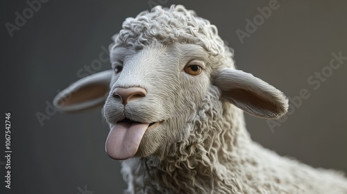 Funny sheep. Portrait of sheep showing tongue.