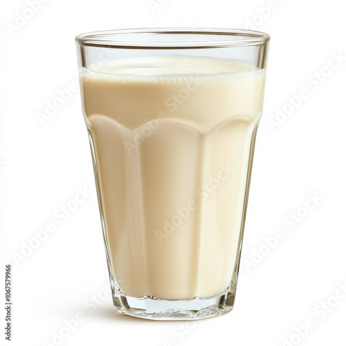 A glass of almond milk, isolated on a white background, highlighting a dairy-free drink option