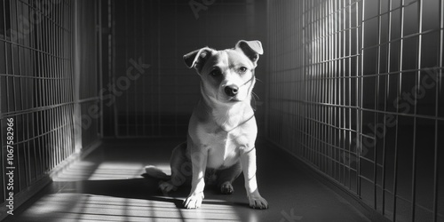 Dog in Cage Dark Room