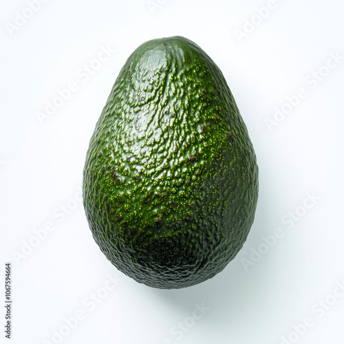 A fresh avocado with skin, isolated on a white background, showcasing its green creamy texture