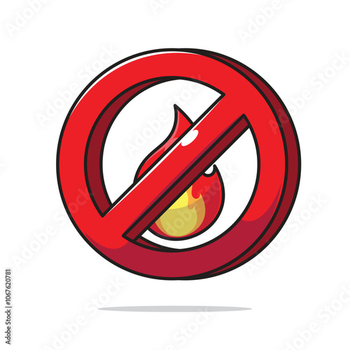 Burning prohibited sign vector illustration object. No open flame or fire sign cartoon in the forest