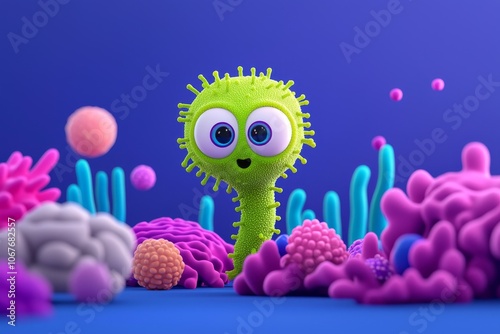 Each friendly bacteria in the gut microbiome has a unique personality, and their role in digesting food is displayed in an animation sequence