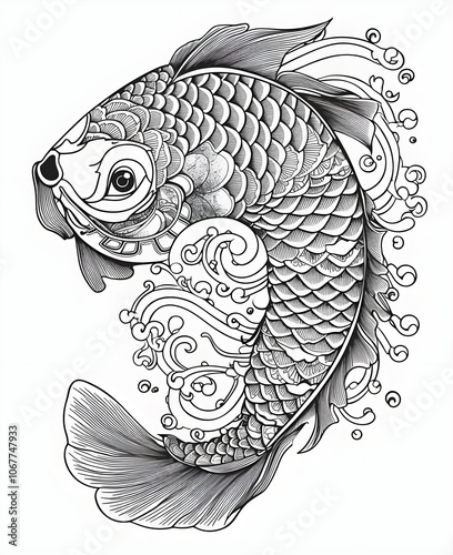 Intricate Mandala Koi Fish Line Art Illustration Without Background