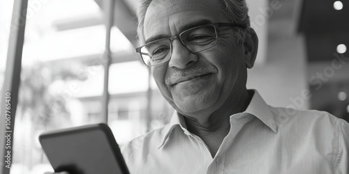 Man in glasses engrossed in a smartphone