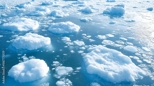 Aerial View of Melting Glaciers and Floating Icebergs, Highlighting the Effects of Climate Change and Gulf Stream Collapse