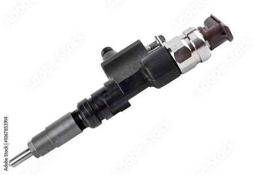 New fuel injector on white background close up