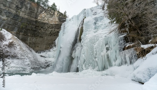 A waterfall frozen by sub-zero temperatures