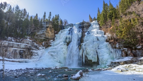 A waterfall frozen by sub-zero temperatures