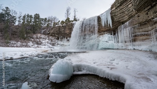 A waterfall frozen by sub-zero temperatures