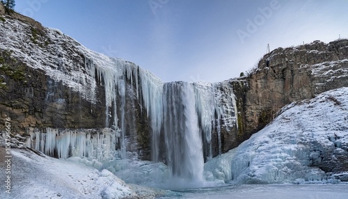 A waterfall frozen by sub-zero temperatures