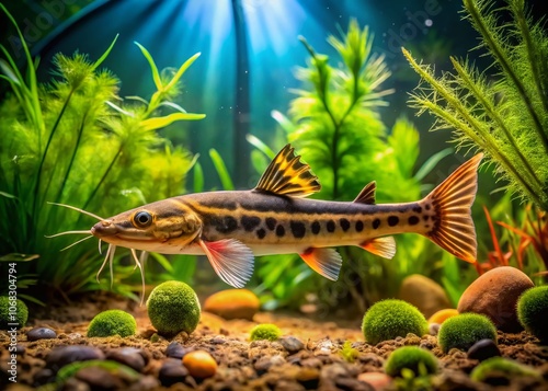 Capturing the Beauty of Weather Loaches in Their Natural Aquatic Habitat Amidst Lush Vegetation and Clear Waters